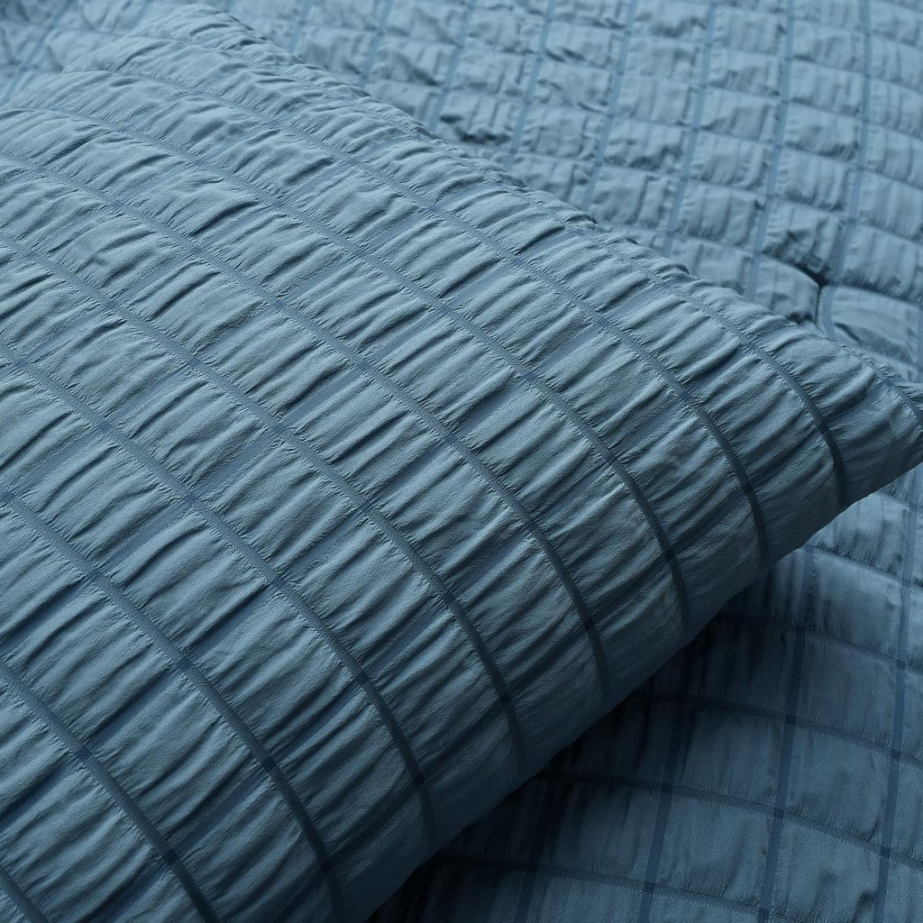 Lush Decor Crinkle Textured Dobby 3 Piece Comforter Set, Full/Queen, Blue