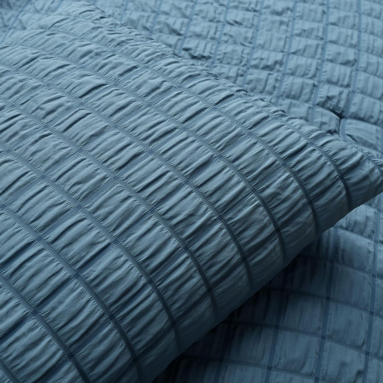 Lush Decor Crinkle Textured Dobby 3 Piece Comforter Set, Full/Queen, Blue