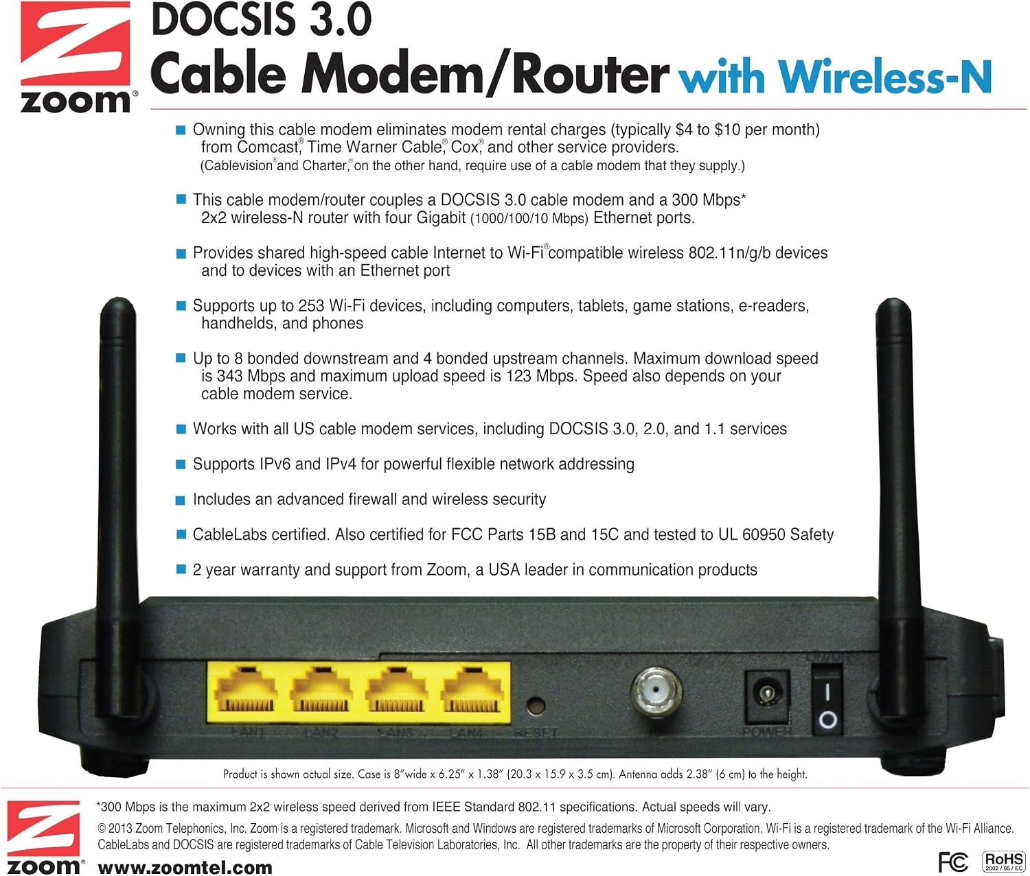 ZOOM DOCSIS 3.0 Cable Modem and Wireless-N Router (5352-00-00)