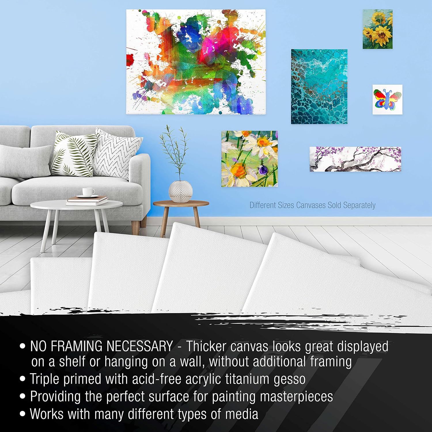 U.S. Art Supply X-Large Stretched Canvas for Painting 30x48 inch Gallery Depth 1-1/2' Thick, 2-Pack - 12oz Acrylic Gesso Triple Primed, Professional Artist Quality, 100% Cotton - Oil, Pouring Paint