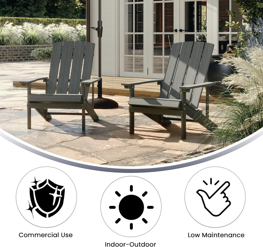 Flash Furniture Charlestown Indoor/Outdoor Faux Wood Adirondack Chair, Weather-Resistant Polyresin Patio Adirondack Chair with 350-lb. Static Weight Capacity, Gray