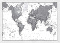 Maps International Medium Political World Wall Map - Black & White - Push Pin Board Mounted with White Wood Frame - 24 x 36