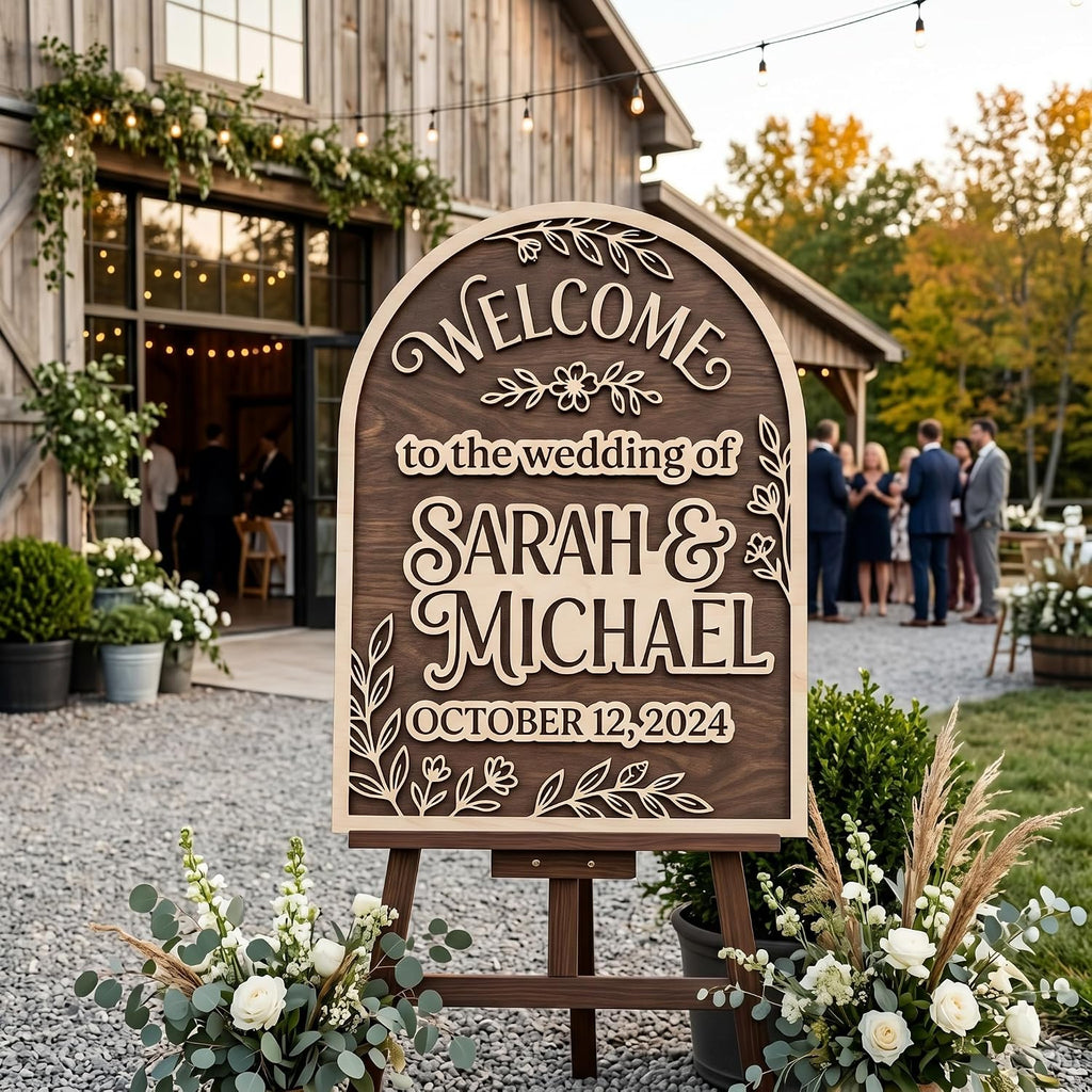 Personalized Wedding Welcome Sign, Custom 3D Wood Entrance Signage for Reception & Ceremony, Rustic Boho Barn Beach Themes, Wooden Name & Date Board Decor (16 Custom Designs)
