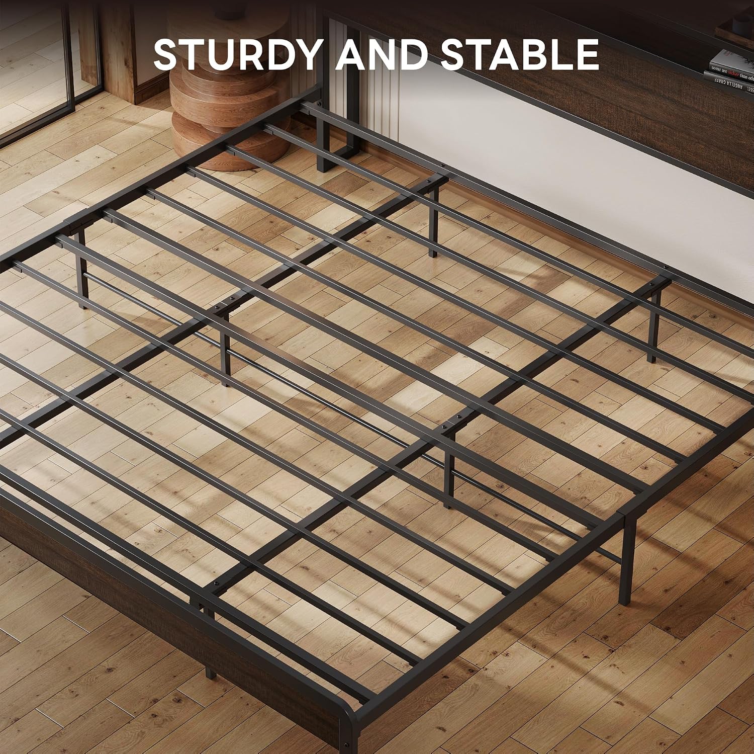 LIKIMIO California King Bed Frame with Headboard, Dark Wood Camas California King with Strong Supports, Sturdy, Noise-Free, No Box Spring Needed, Dark Brown