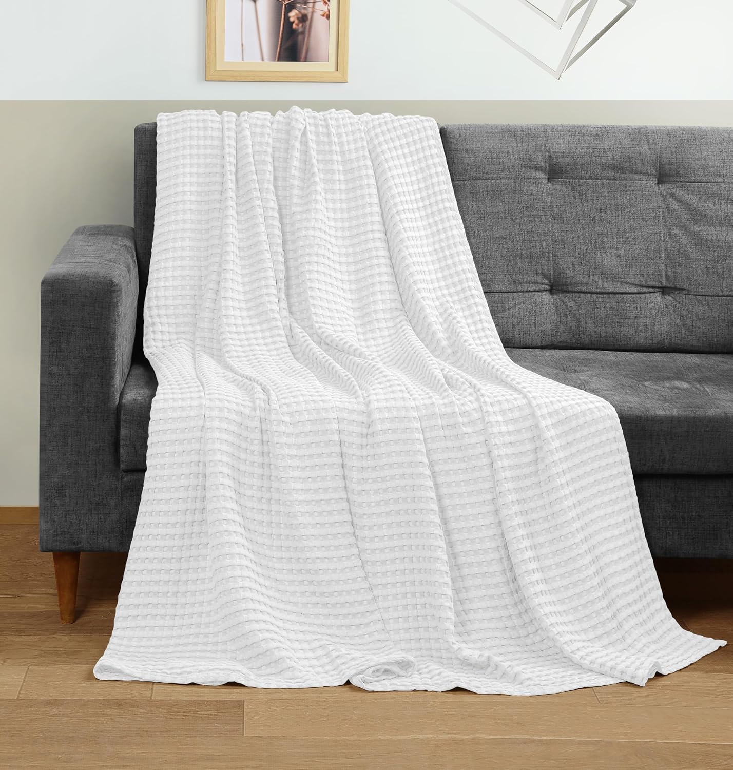 Utopia Bedding White 100% Cotton Waffle Blanket 300 GSM [Queen - 90x90 Inch] Soft Lightweight Breathable Bed Blanket for All Season (Pack of 8)