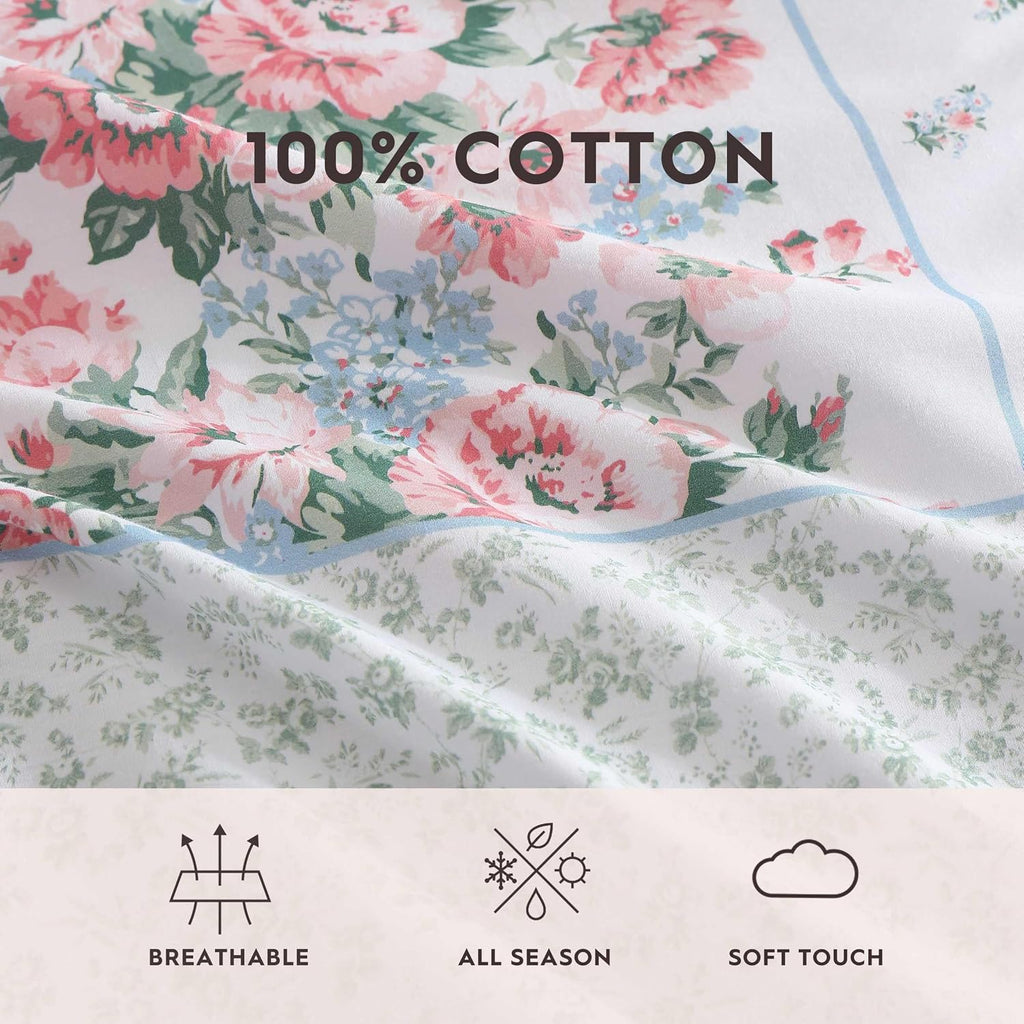 Laura Ashley - Duvet Set, Super Soft & Cozy Bedding, Includes Matching Shams & Bonus Throw Pillow Covers, Coquette Room Decor (Hope Patchwork Blue, King)
