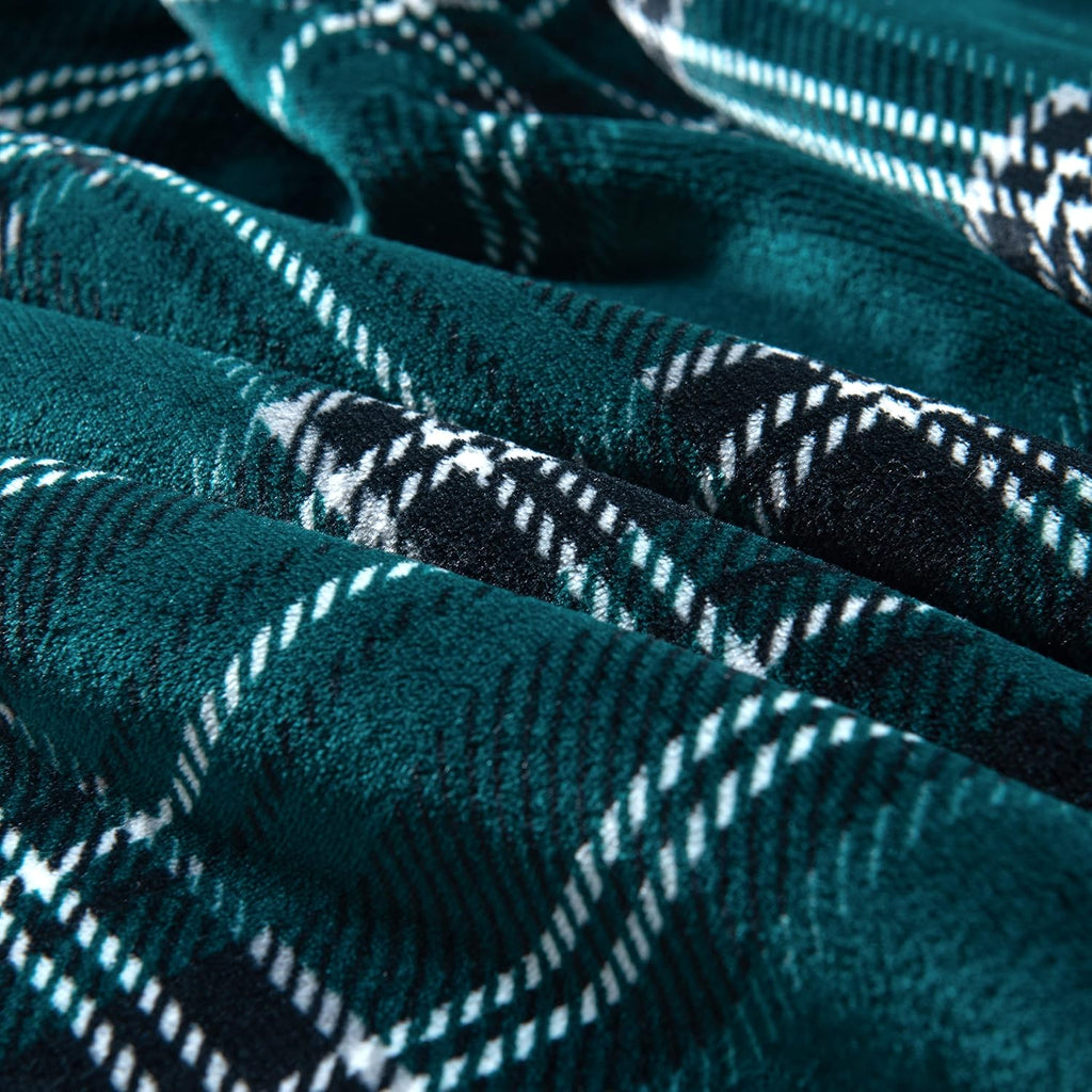 Elegant Comfort Throw Blanket, Reversible Sherpa Flannel, Ultra-Soft, Fuzzy, Cozy and Plush- All Season Lightweight Decorative Throw, 50 x 60 inches, Plaid Design Sherpa Throw, Green (Pack of 5)