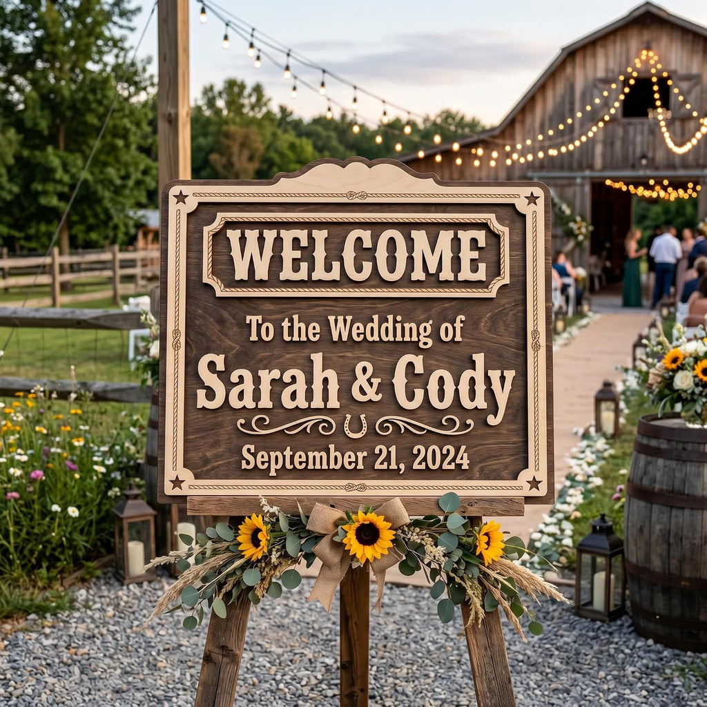 Personalized Wedding Welcome Sign, Custom 3D Wood Entrance Signage for Reception & Ceremony, Rustic Boho Barn Beach Themes, Wooden Name & Date Board Decor (16 Custom Designs)