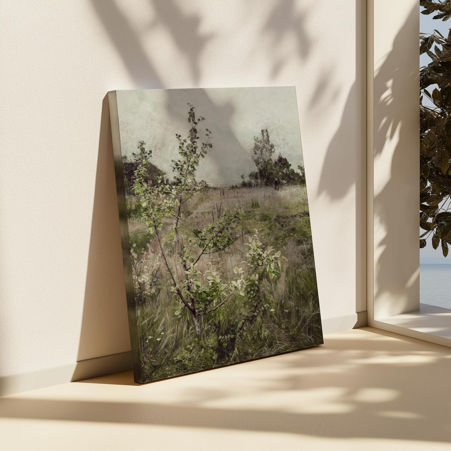 Poster Master Field of Meadows Canvas - Retro Countryside Landscape Painting Print - Nature Art - Gift for Men & Women - Decor for Farmhouse, Living Room, or Bedroom - 24x32 STRETCHED Canvas