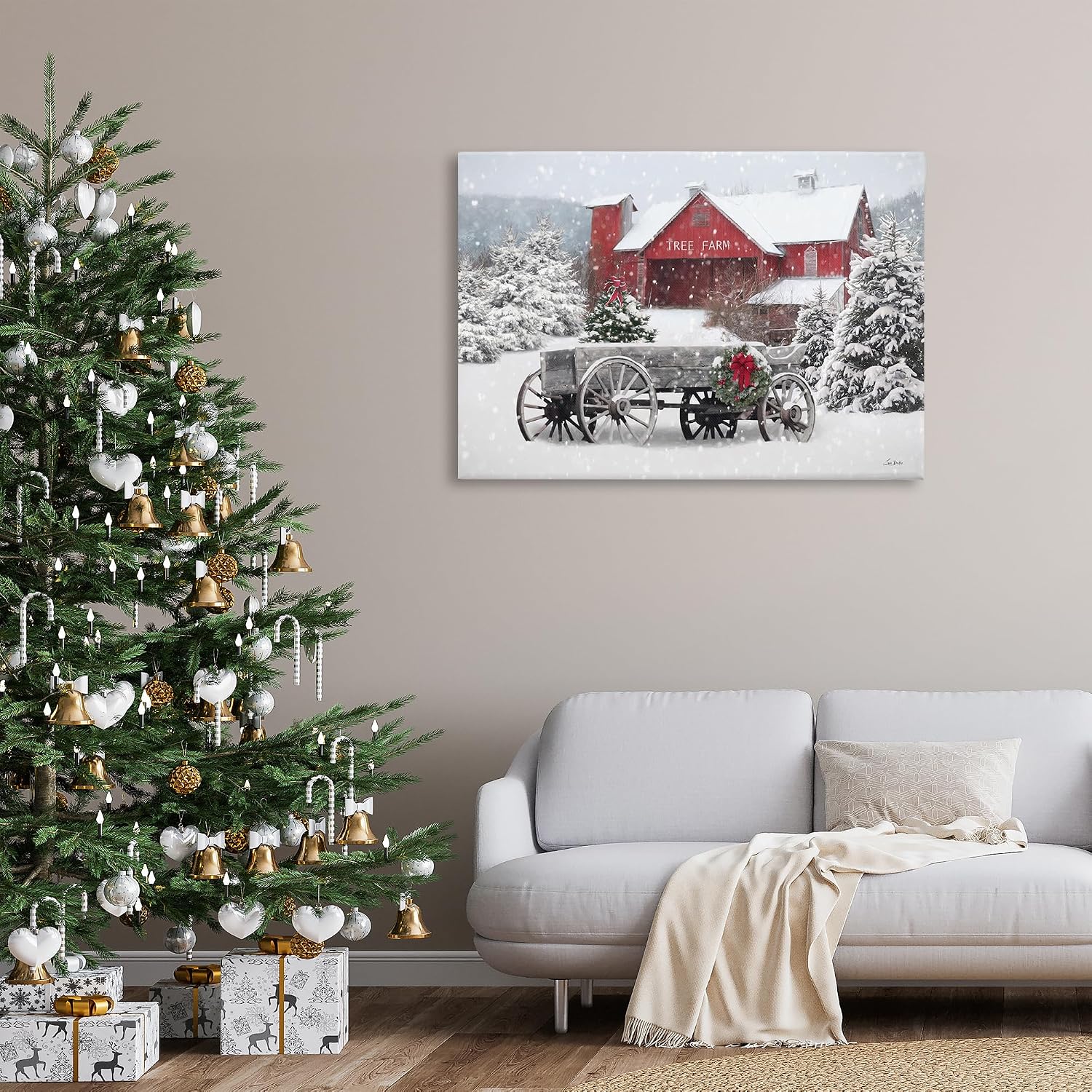 Stupell Industries Winter Wagon & Barn Canvas Wall Art, Design by Lori Deiter