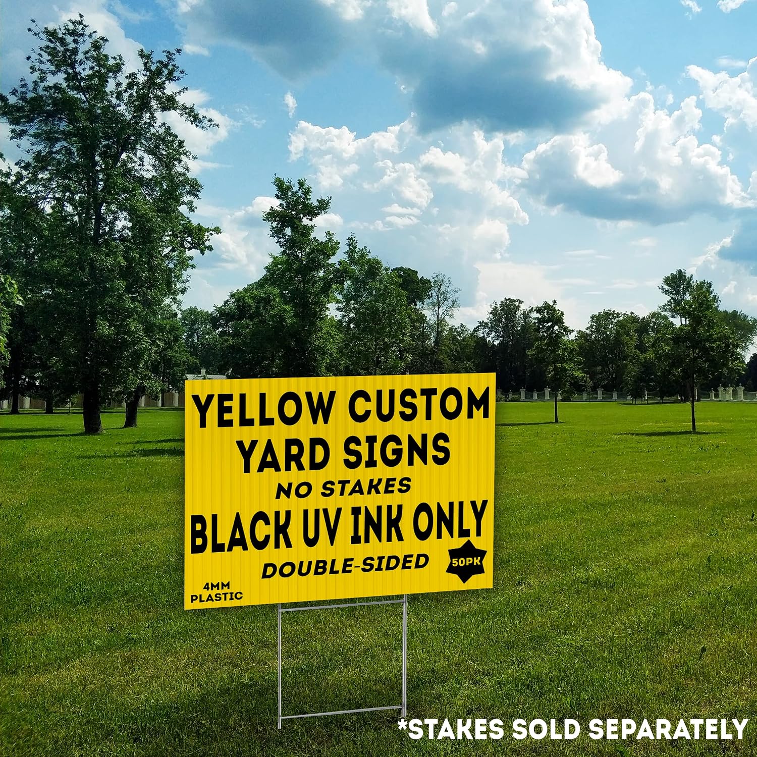 50 Large Yellow 24x18' Custom SmartFlute Yard Signs, Add Your Own Message Double-Sided Front and Back Printing Bundle Deal Weatherproof Corrugated Plastic