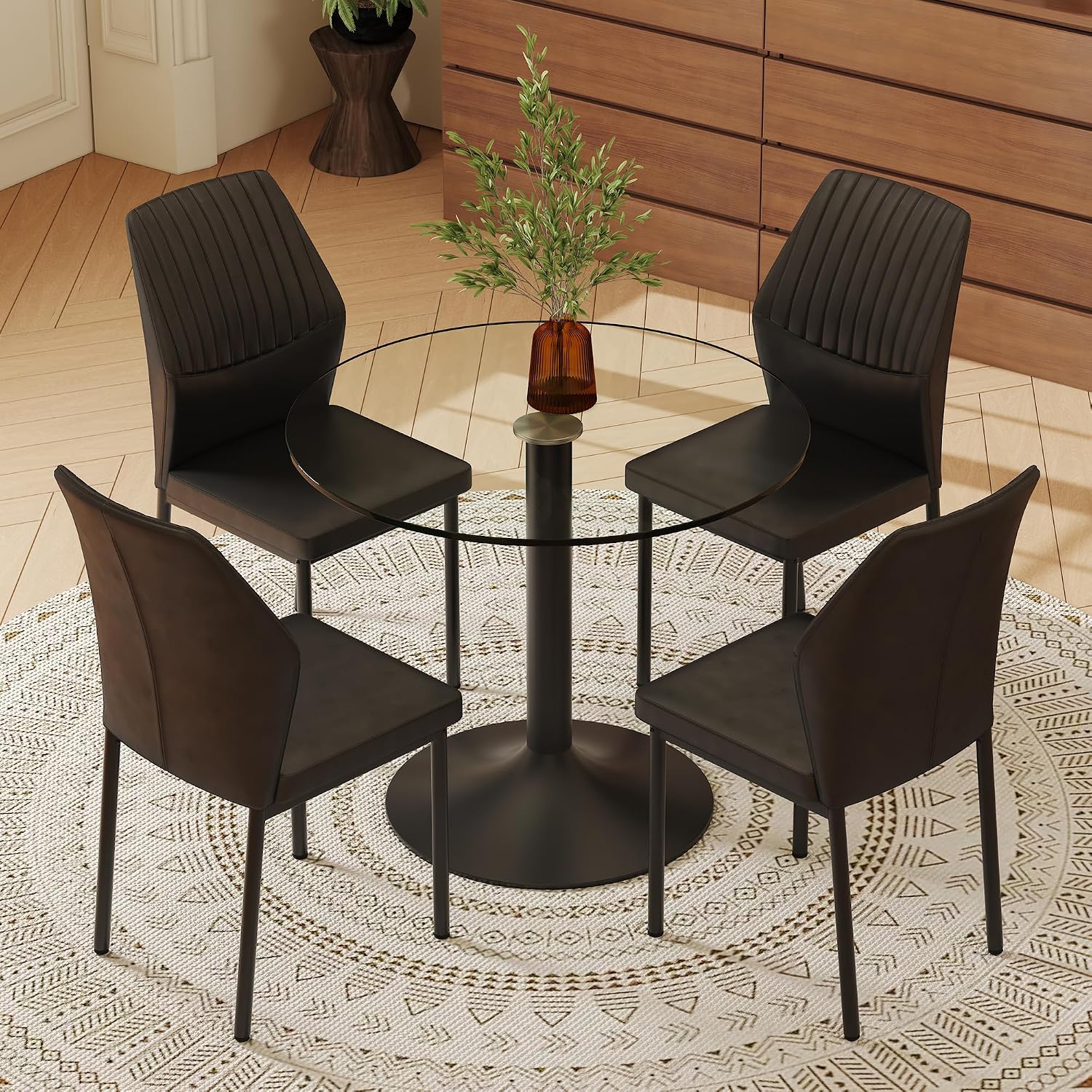 Dining Room Chairs Set of 4,Comfortable,Fashionable Soft Padded Kitchen Chairs High Backrests Metal Legs. Suitable for Living Room and Bedroom (Black Set of 4)