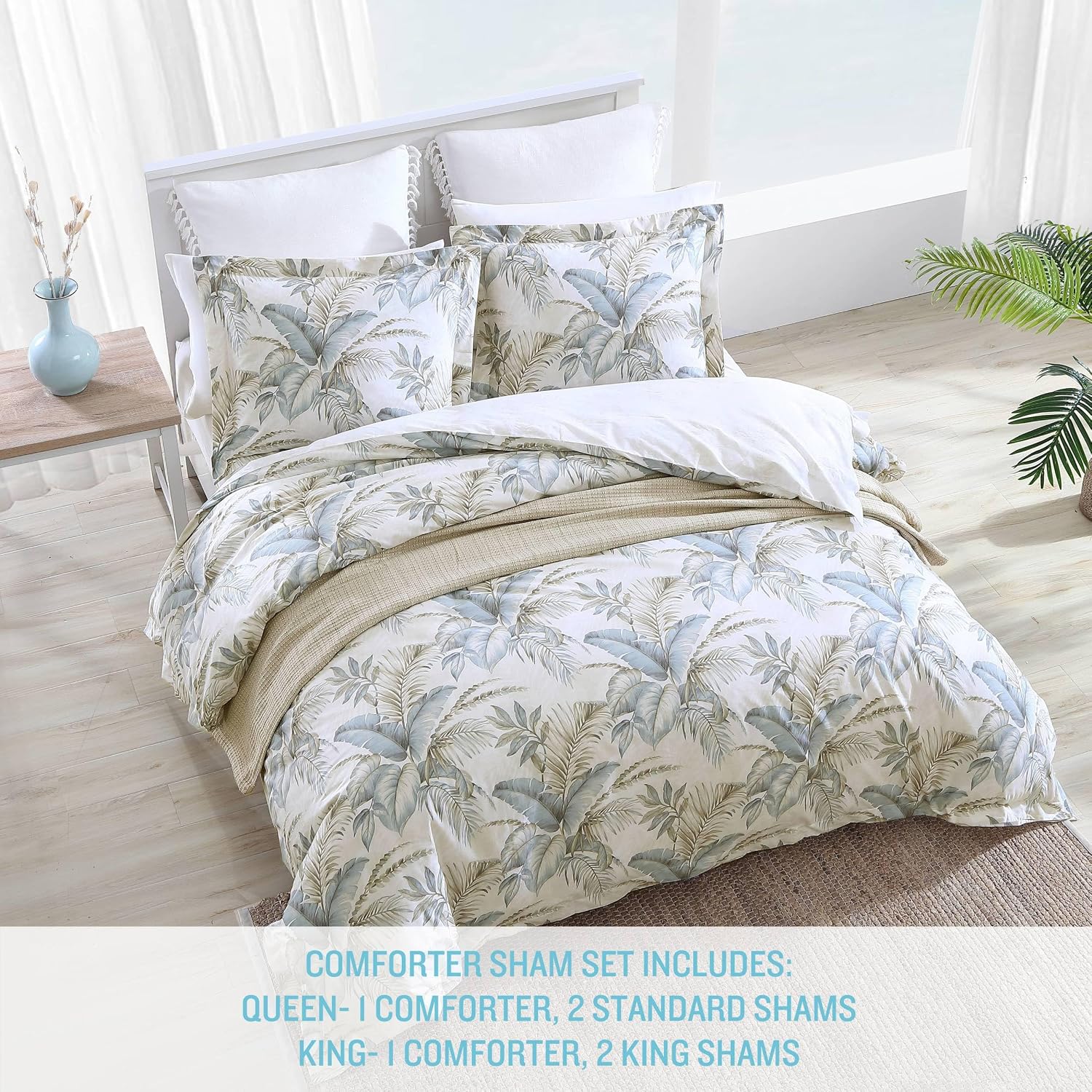 Tommy Bahama - King Comforter Set, Soft Woven Bedding with Matching Pillowcases, Medium Weight for Year Round Comfort, 3 Piece Bed Set (Bakers Bluff Blue)