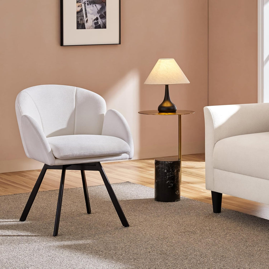 Yaheetech Swivel Accent Chair, Flower Chenille Armchair, Vanity Chair Side Chair with 360-Degree Swivel Base and Seat Cushion for Living Room/Bedroom/Home Office/Makeup, White, Set of 2