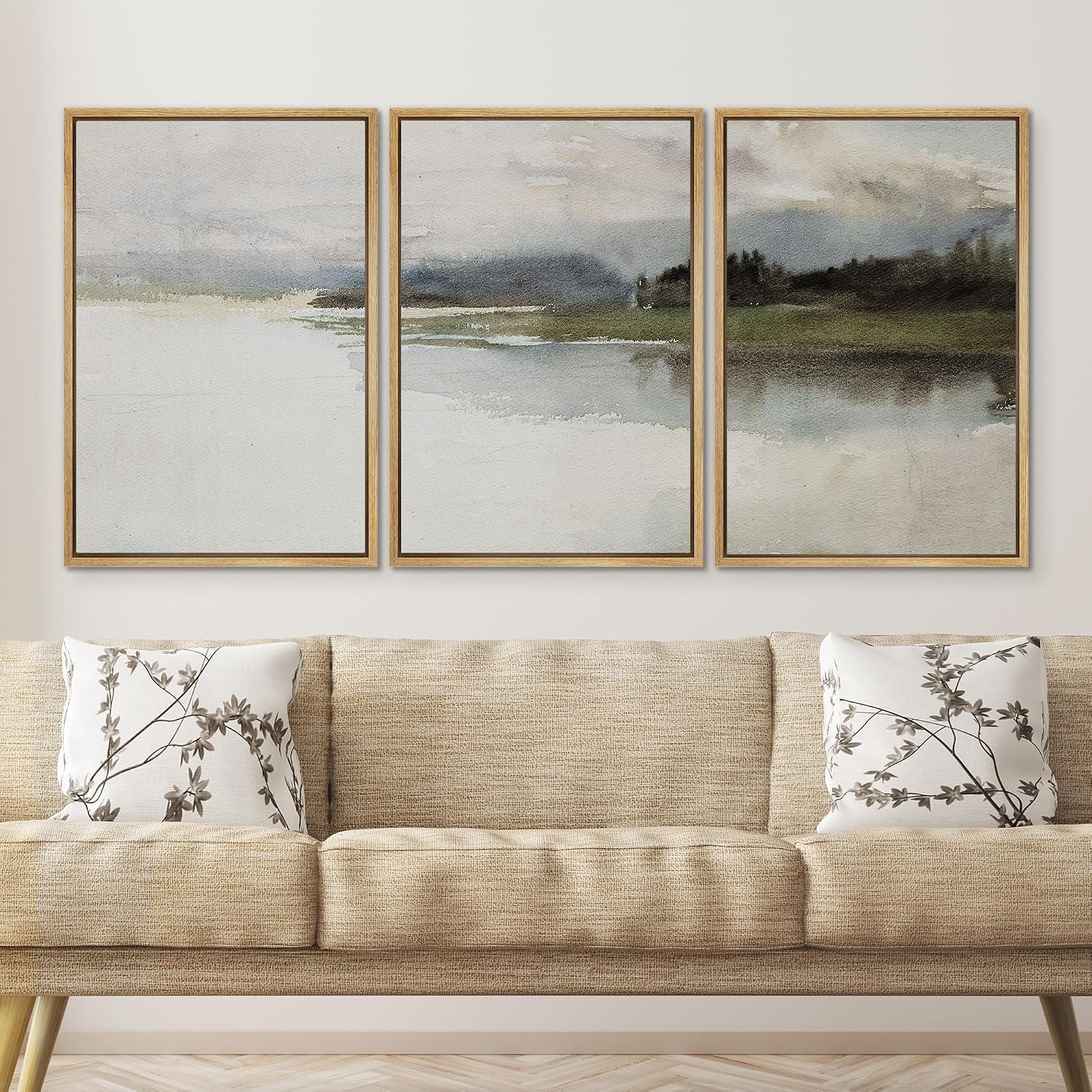 SIGNWIN Framed Canvas Print Wall Art Set Tranquil Waterscape Serene Lake Calming Watercolor Scenery Illustrations Modern Colorful Ultra for Living Room, Bedroom, Office - 24'x36'x3 Natural