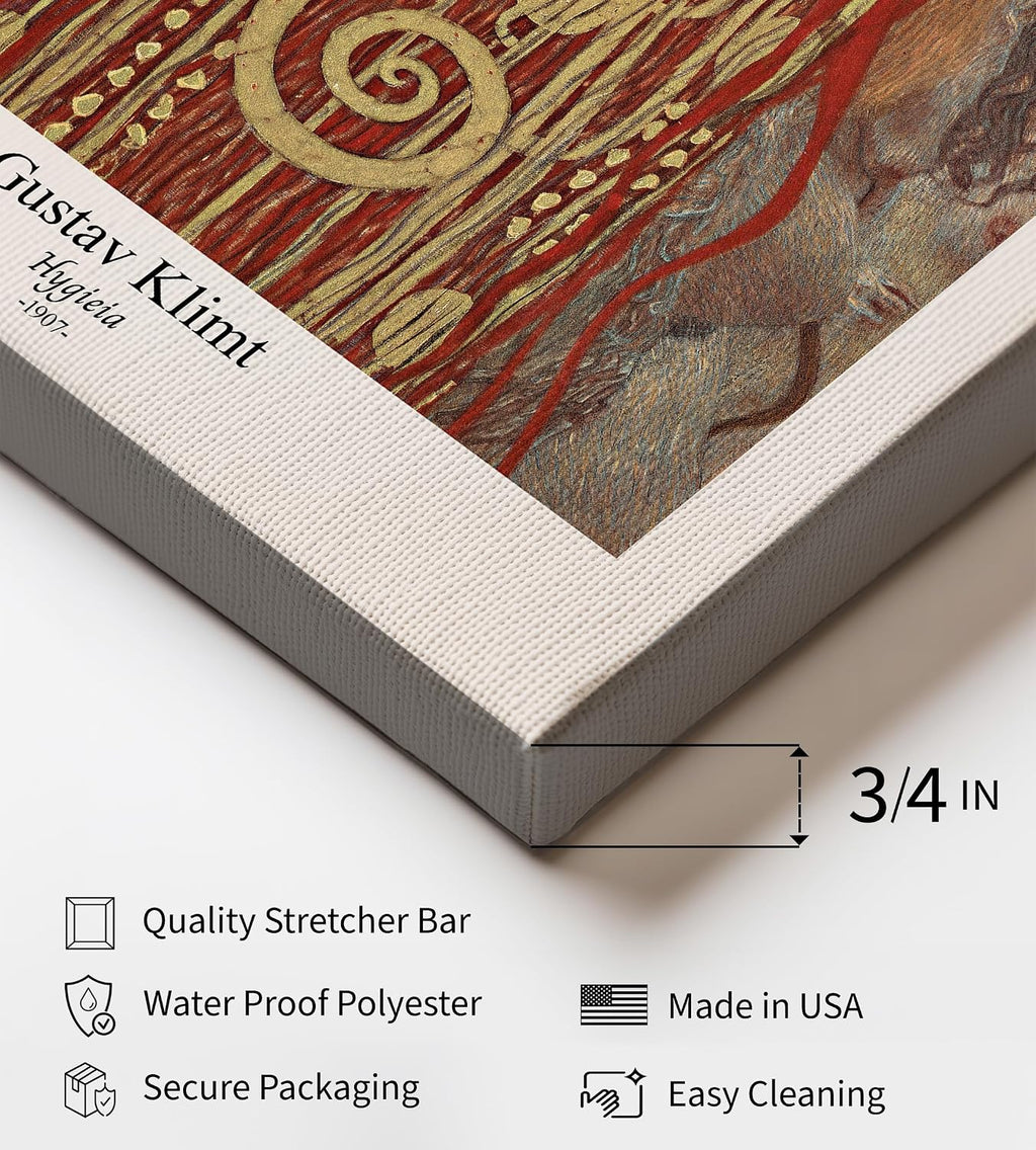 Poster Master Vintage Gustav Klimt Canvas - Retro Hygieia Print - Greek Goddess of Health Art - Classic Symbolism Painting - Art Nouveau - Aesthetic Living Room Decor - 24x32 STRETCHED Canvas