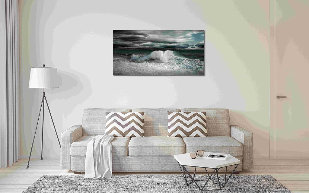 Ocean Storm Waves Large Stretched Canvas Wall Art For Living Room Bedroom Home Decoration, Mordern Sea Seascape Print Picture Painting Decor Giclee Artwork, Gallery Wrapped Gift, Inner Frame(30x60)