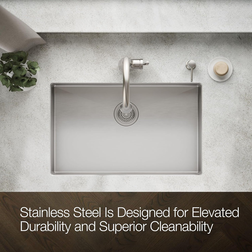 KOHLER Strive 29-1/2' Undermount Double-Bowl Kitchen Sink, Includes Accessories, 16-Gauge Stainless Steel, SilentShield® Sound Absorption, K-33154-NA