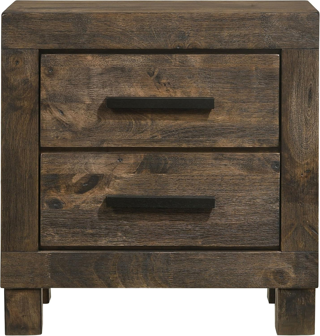 Coaster Home Furnishings Woodmont Farmhouse Engineered Wood 2-Drawer Bedroom Nightstand Bedside Table Organizer Unit Rustic Golden Brown 222632