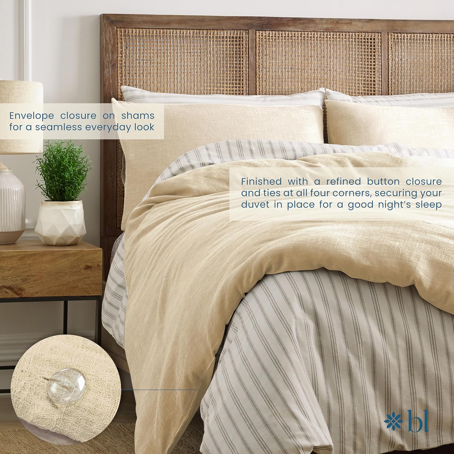 Blue Loom Duvet 100% Cotton Set, 3 Piece, Stone Washed Duvet Set Full/Queen Size 92' x 90' with 2 Matching Pillow Shams, Comforter Not Included, Vivie - Undyed Beige