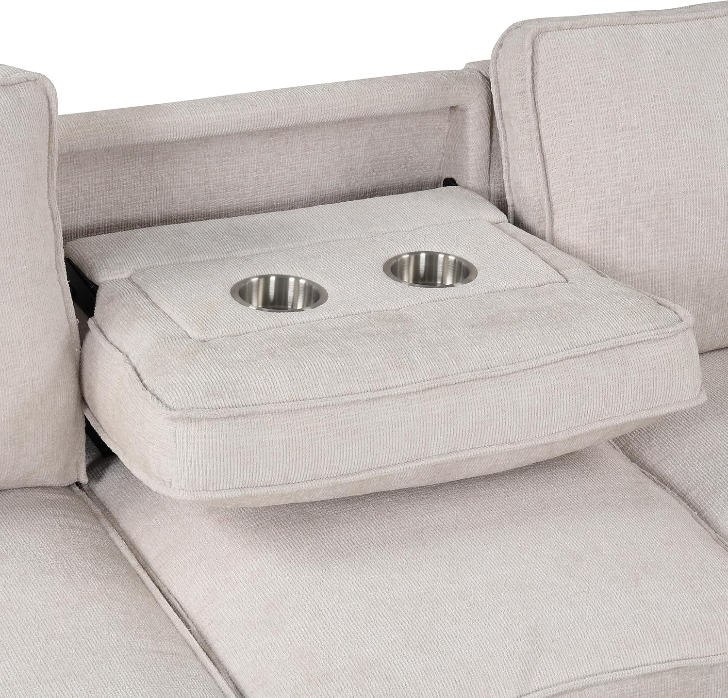 Merax 89' L-Shaped Sleeper Sofa Bed with Pull Out Bed & Reversible Chaise, Sleeper Sofa Couch with Storage Space, USB Port, and 2 Cup Holders on Back Cushions for Living Room Furniture Set, Beige