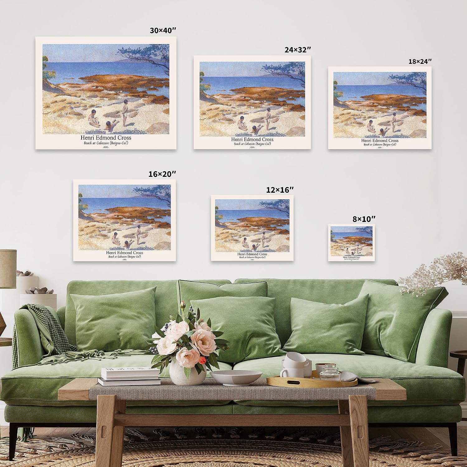 Poster Master Vintage Henri Edmond Cross Canvas - Retro Beach At Cabasson Print - Baigne-Cul Art - Aesthetic Impressionism - Classic Painting - Living Room Wall Decor - 24x32 STRETCHED Canvas