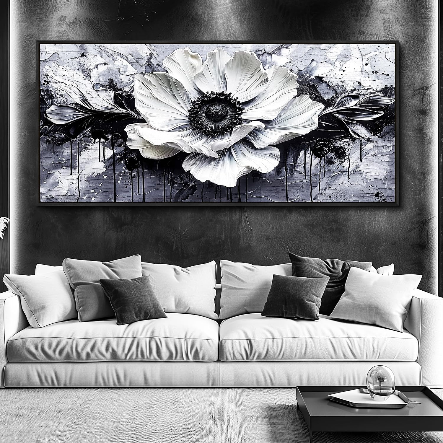 JUDASJART Black and white Canvas Painting Wall Decor For Living Room Wall Art For Bedroom Office Decoration Abstract Flowers Artworks Pictures Ready To Hang Modern Aesthetics Home Decor 32x72 In