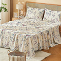 Bedlifes 100% French Linen Sheets Queen Size – Floral Printed, Botanical Pattern Breathable Cooling Sheet Set, 16' Deep Pocket, 4-Piece (Queen, Floral Red)