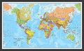 Maps International Medium Political World Wall Map - Push Pin Board Mounted with Black Wood Frame - 23 x 33