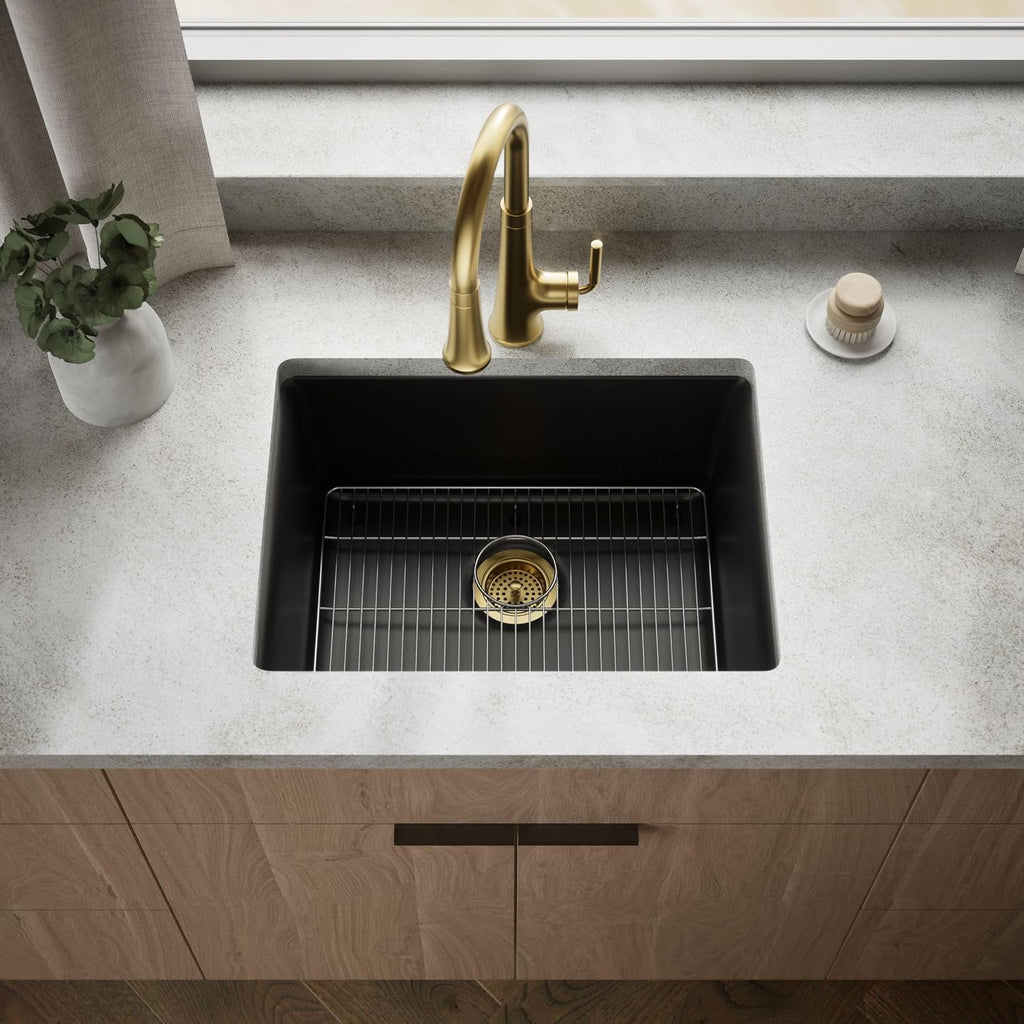 KOHLER 28003-1-CM1 Kennon® 25' Top-/Undermount Single-Bowl Kitchen Sink, Includes Sink Rack, Matte Black