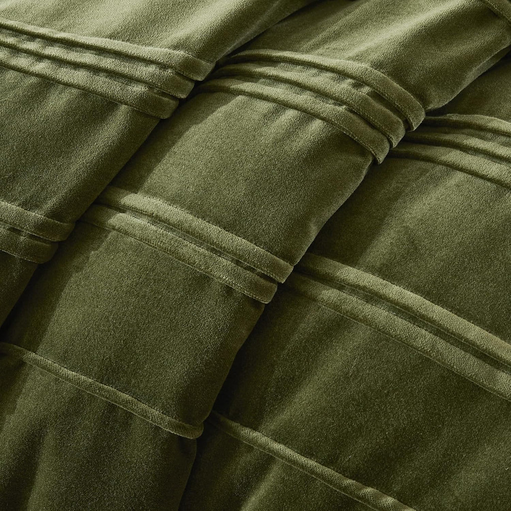Lush Decor x Chuks Collins Pleated Groove Velvet Duvet Cover 3 Piece Set Queen Green - Velvet Bedding Set - Duvet Cover Queen - Green Duvet - Luxury Bedding