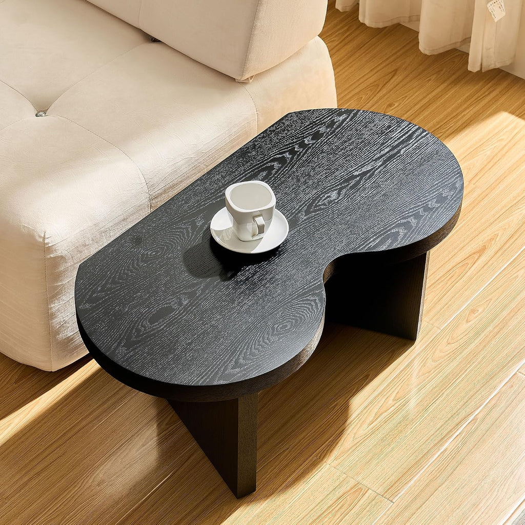 31.49' Nesting Coffee Table Set of 2 for Living Room, Couch/Bedroom Side, Unique Butterfly Shaped, Irregular Wood Fun Center Table for Small Space- Black