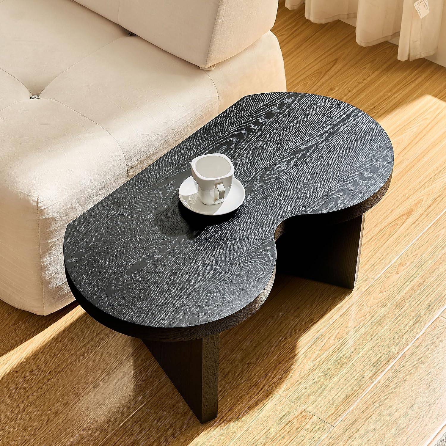 31.49' Nesting Coffee Table Set of 2 for Living Room, Couch/Bedroom Side, Unique Butterfly Shaped, Irregular Wood Fun Center Table for Small Space- Black