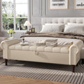 Apicizon 60' Bench with Storage, Faux Leather Ottoman Bench with Rolled Arm & Vintage Rivets, End of Bed Bench for Bedroom, Living Room, Entryway, Beige+Brown Legs
