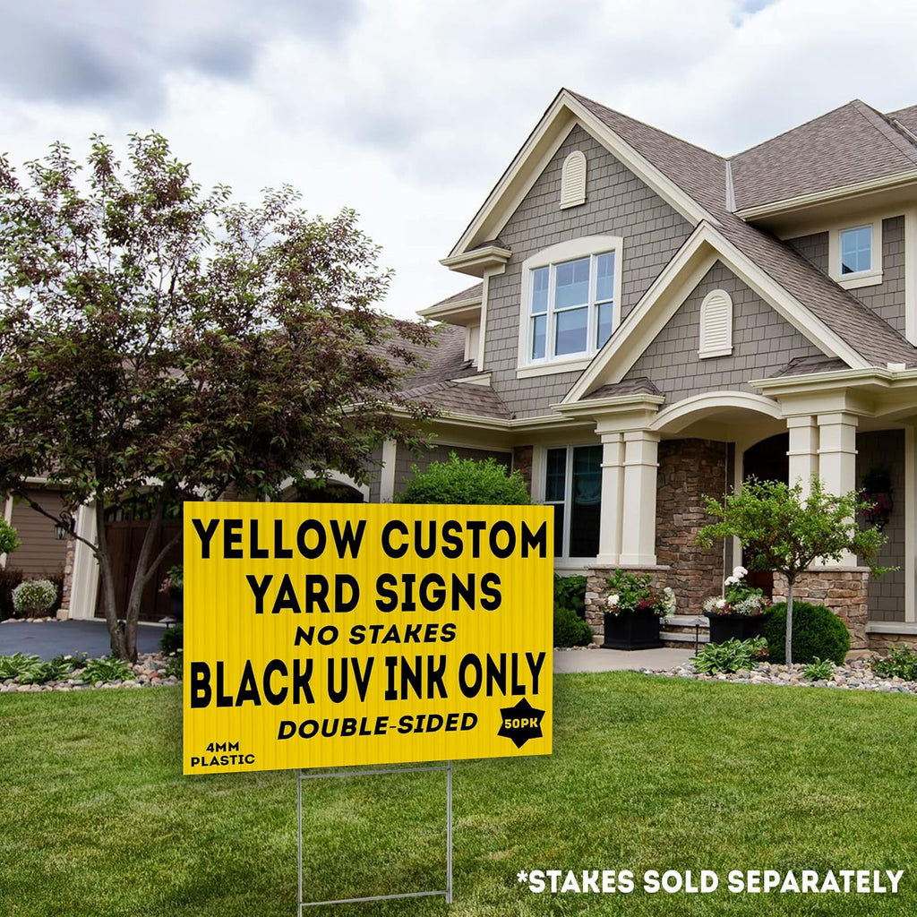 50 Large Yellow 24x18' Custom SmartFlute Yard Signs, Add Your Own Message Double-Sided Front and Back Printing Bundle Deal Weatherproof Corrugated Plastic