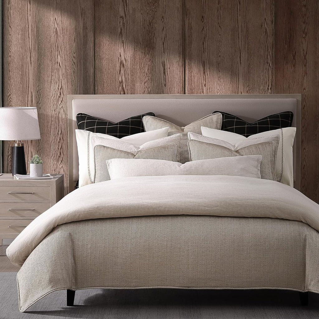 HiEnd Accents Chenille Herringbone 3 Piece King Duvet Set, Light Tan, Timeless Classic Modern Rustic Woven Tweed Luxury Bedding Set, 1 Duvet Cover and 2 Pillowcases