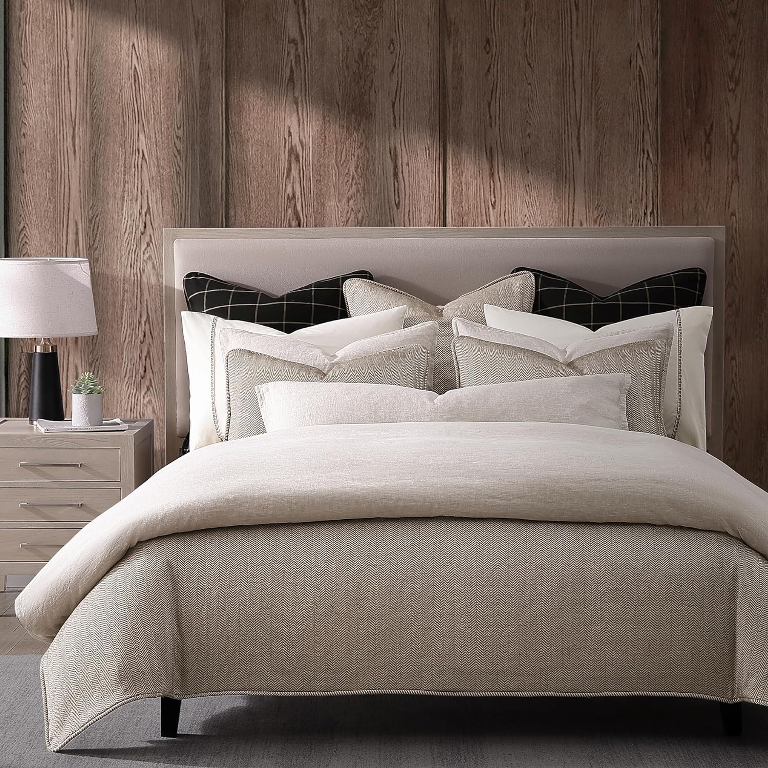 HiEnd Accents Chenille Herringbone 3 Piece King Duvet Set, Light Tan, Timeless Classic Modern Rustic Woven Tweed Luxury Bedding Set, 1 Duvet Cover and 2 Pillowcases