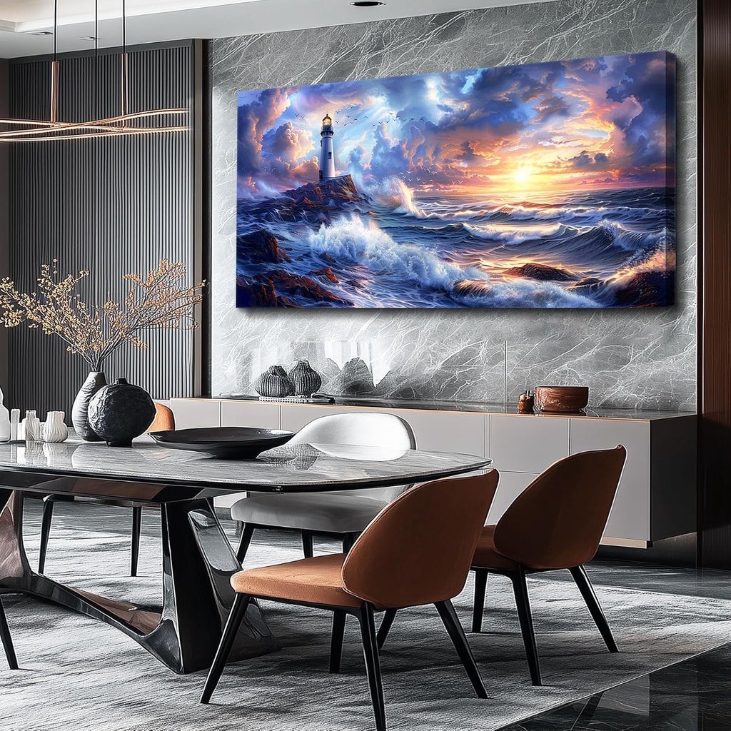 JUDASJART Wall Decor For Bedroom Large Wall Art For Living Room Modern Office Decorations Ocean Sea Wave Paintings Lighthouse Seascape Pictures Canvas Artwork Home Decor Ready To Hang