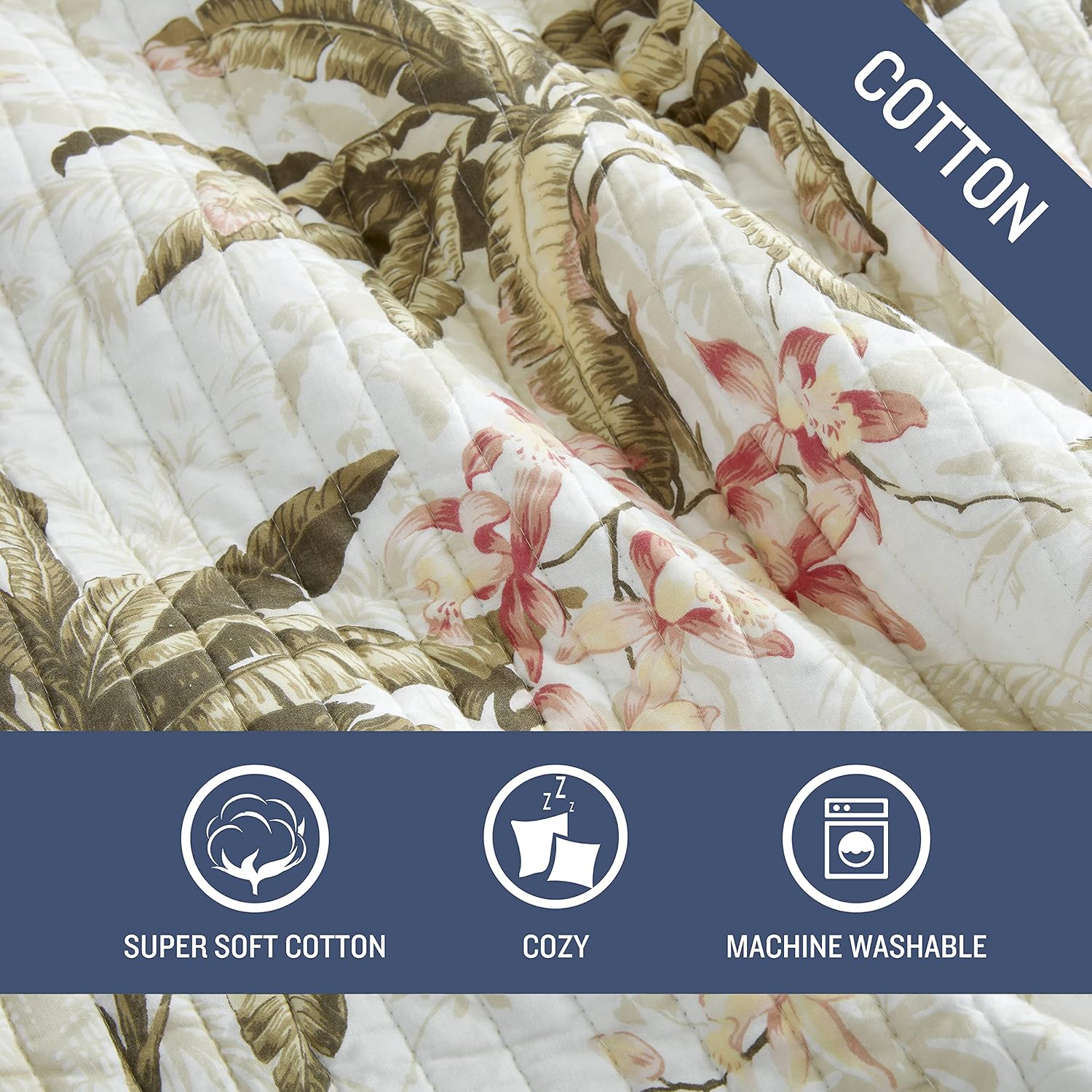 Tommy Bahama - Twin Quilt Set, Reversible Cotton Bedding with Matching Sham, Pre-Washed for Added Softness, Dorm Essentials (Bonny Cove Ivory)