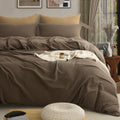 Muslin Duvet Cover 100% Washed Cotton, Oversized King Size Duvet Cover Set Linen Like, Minimalist Soft Comforter Cover, Lightweight Gauze Duvet Cover with 2 Pillowcases, 98'x120', Dark Brown