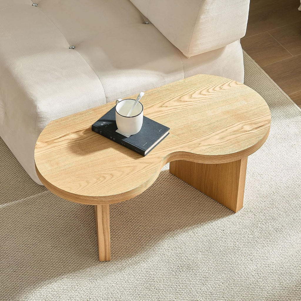 Nesting Coffee Table Set of 2 for Living Room, Couch/Bedroom Side, Butterfly Shaped Unique Cute, 31.49' Wood Irregular Fun Center Table for Small Space - Oak