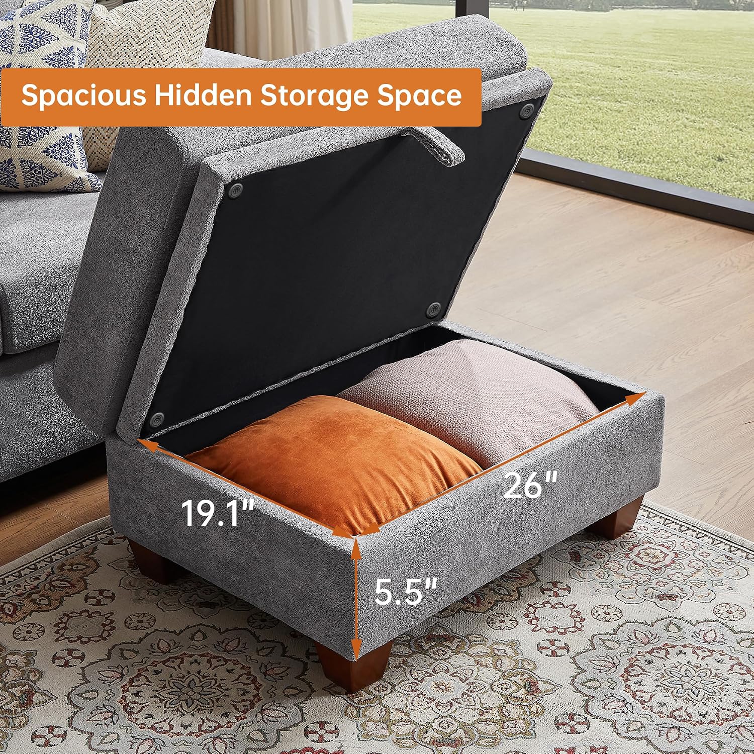 4-Seat Sectional Couches for Living Room, Bedroom, Office with Storage, L Shape Convertible Sectional Sofa Couch with Ottoman and Cup Holders, Light Grey