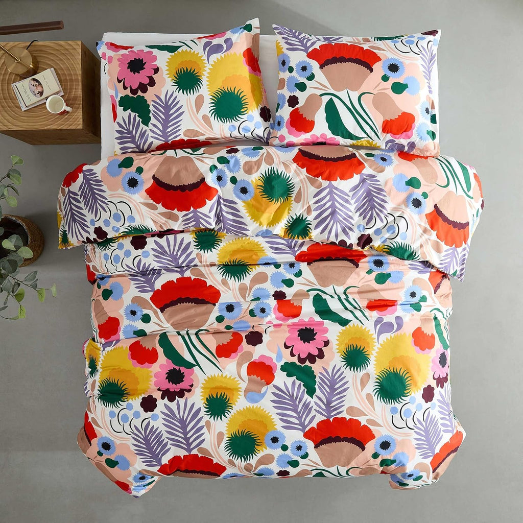 Marimekko - Full/Queen Duvet Cover Set, Cotton Percale Reversible Bedding with Matching Shams, Floral Home Decor (Ojakellukka Multicolor, Full/Queen)