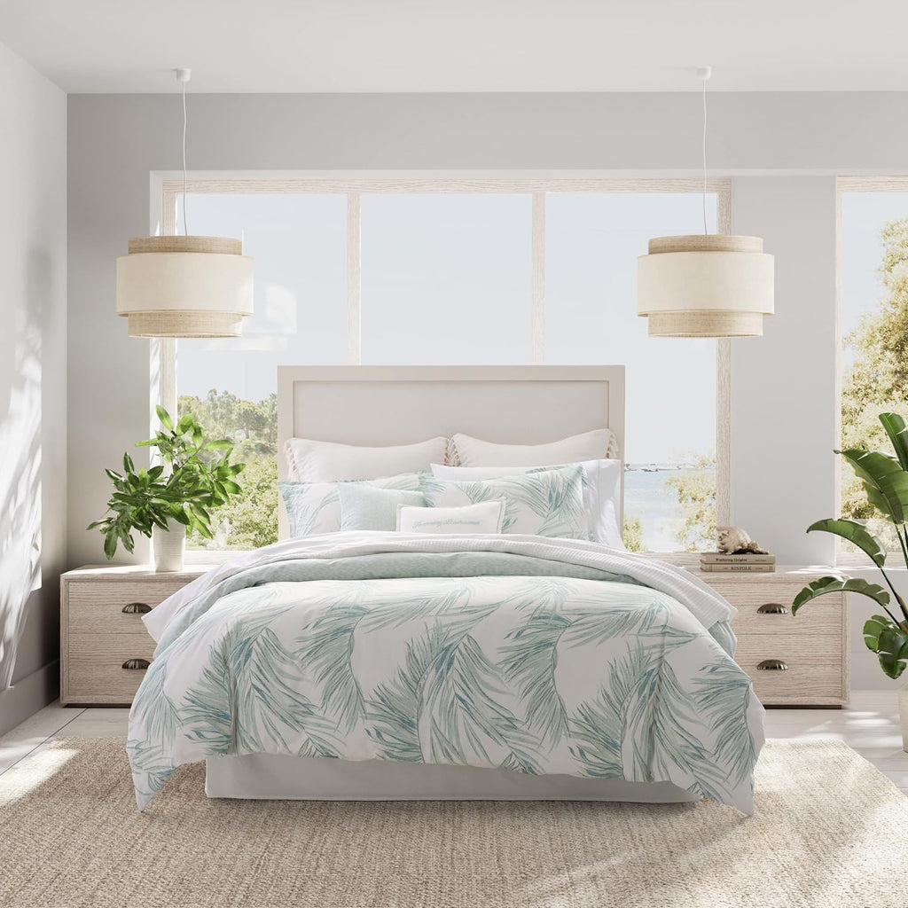 Tommy Bahama- Queen Comforter Set, Cotton Reversible Bedding Set, Includes Matching Shams with Throw Pillows (Canyon Palms Green, Queen)