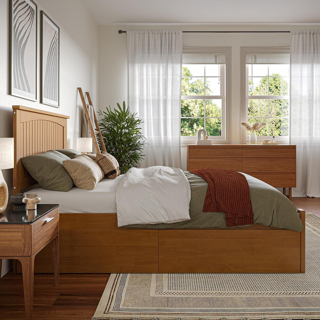 AFI, Nantucket Full Platform Bed with Footboard & Storage Drawers, Light Toffee