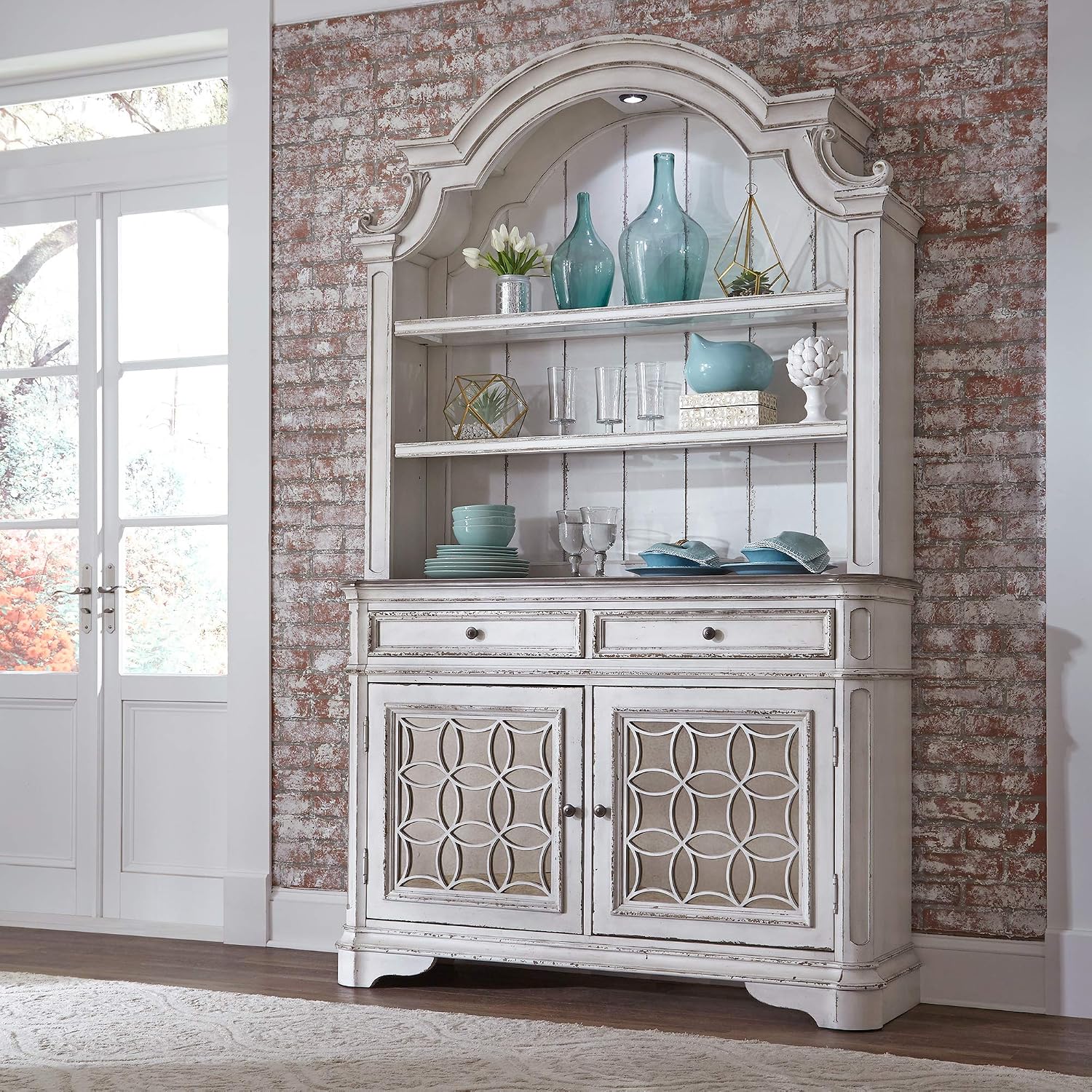Liberty Furniture Industries Magnolia Manor Hutch & Buffet, W56 x D18 x H92, White