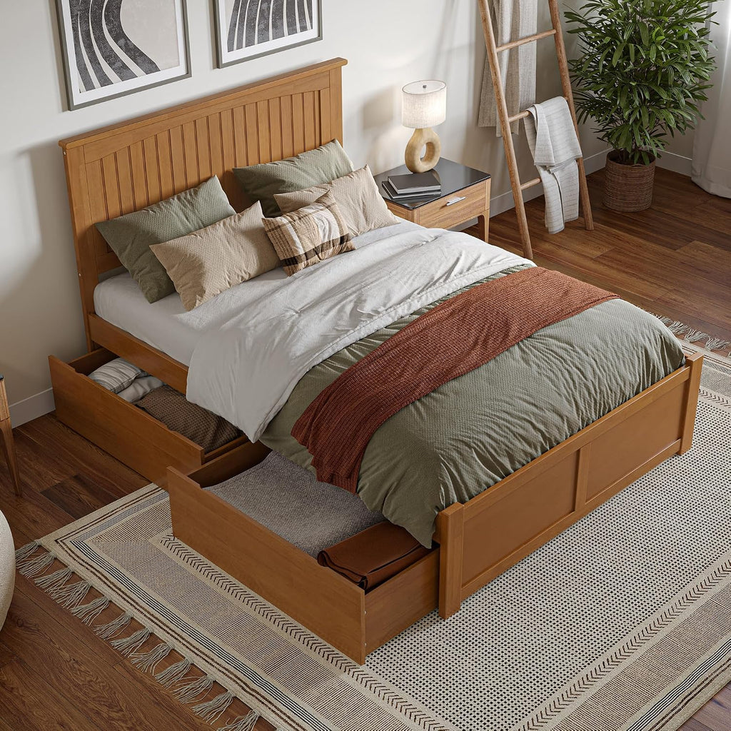AFI, Nantucket Full Platform Bed with Footboard & Storage Drawers, Light Toffee