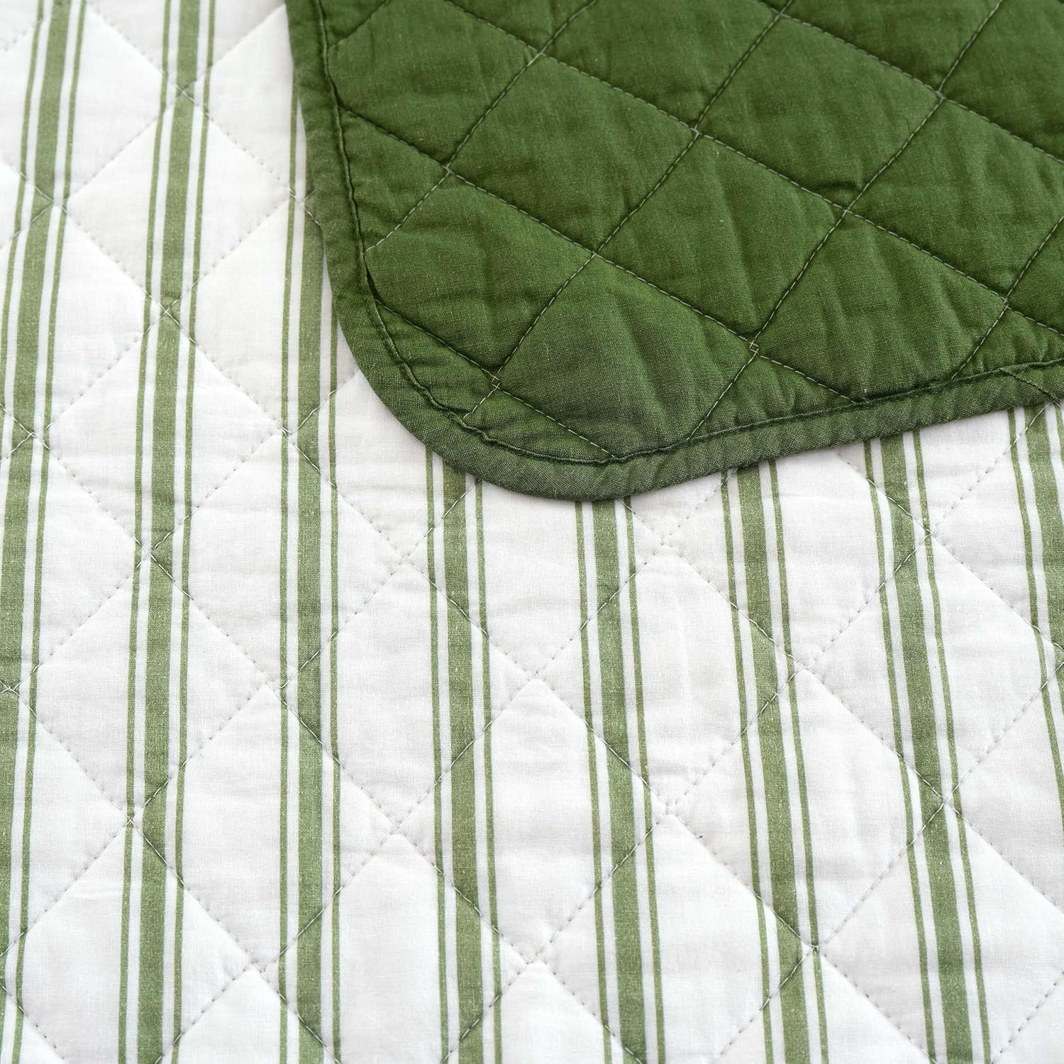 Martha Stewart - King Quilt Set, 100% Soft & Breathable Bedding with a Lightweight Feel for Year Round Comfort, 3 Piece Bed Set with Matching Pillowcases (Ticking Stripe Green)