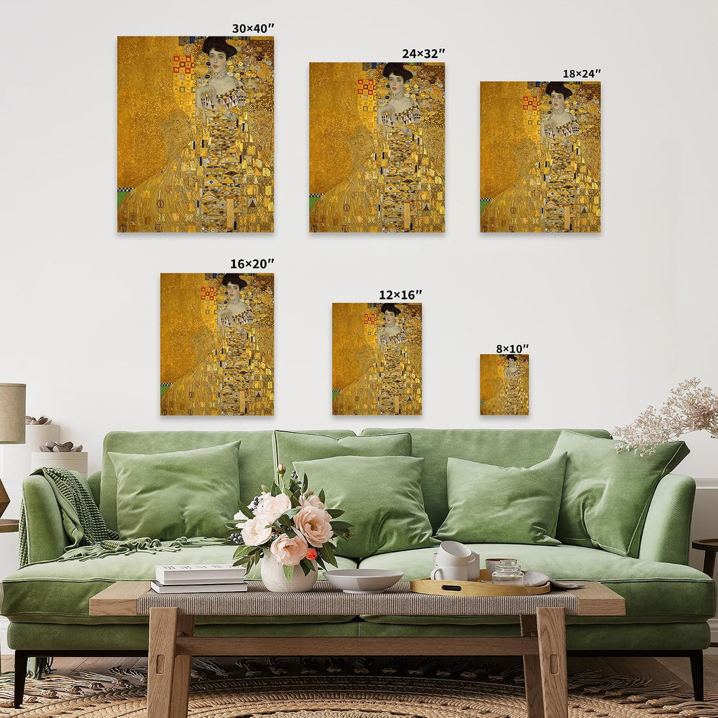 Poster Master Vintage Gustav Klimt Canvas - Retro Portrait of Adele Bloch-Bauer Print - Lady in Gold Portrait Art - Classic Painting - Art Nouveau Living Room Decor - 24x32 STRETCHED Canvas