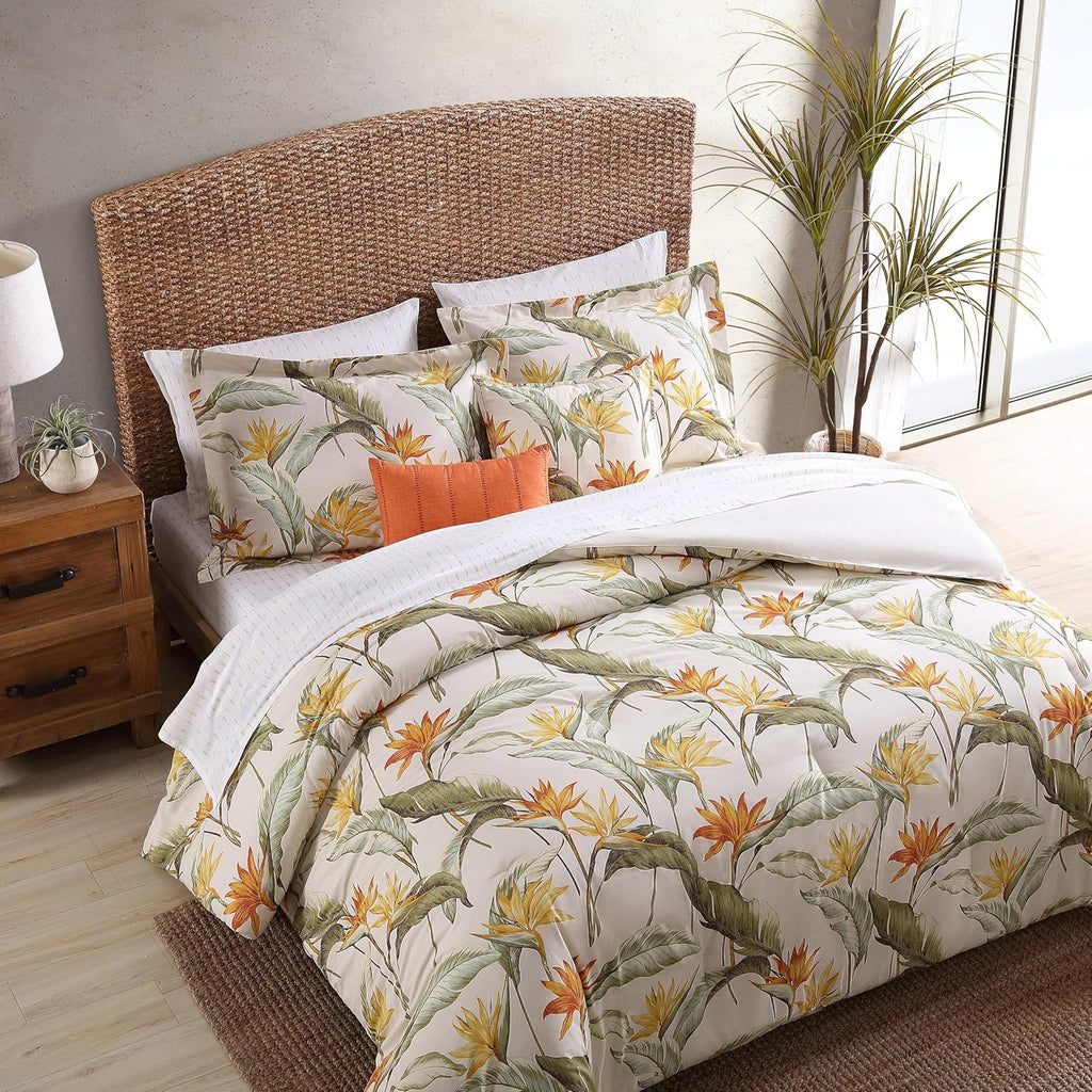 Tommy Bahama - King Comforter Set, Soft Woven Bedding with Matching Pillowcases & Bonus Throw Pillows, Medium Weight for Year Round Comfort, 5 Piece Bed Set (Birds of Paradise Off-White)